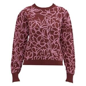 Kate Spade New York Scribble Flora Metallic Floral Sweater Fig Womens Small